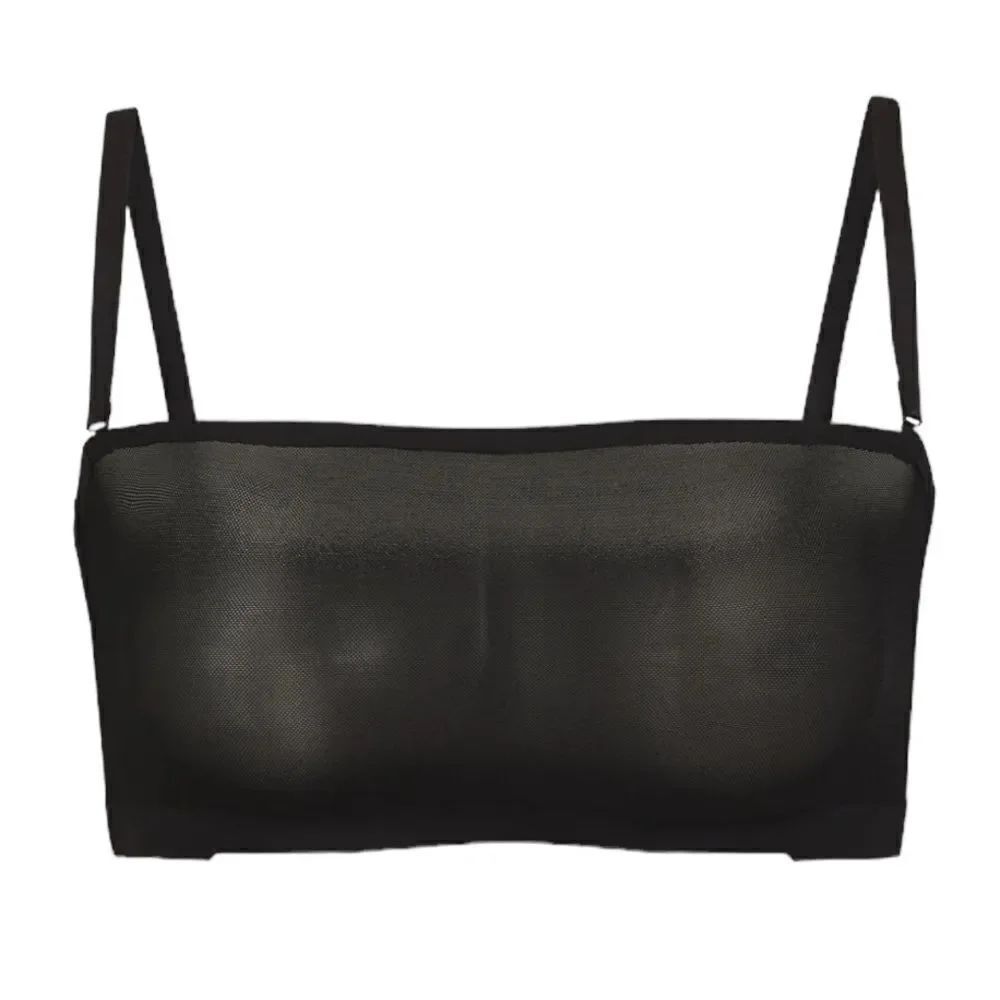 NWT SKIMS Sheer Sculpt Bandeau Neutral In Onyx Black With Straps Bralette